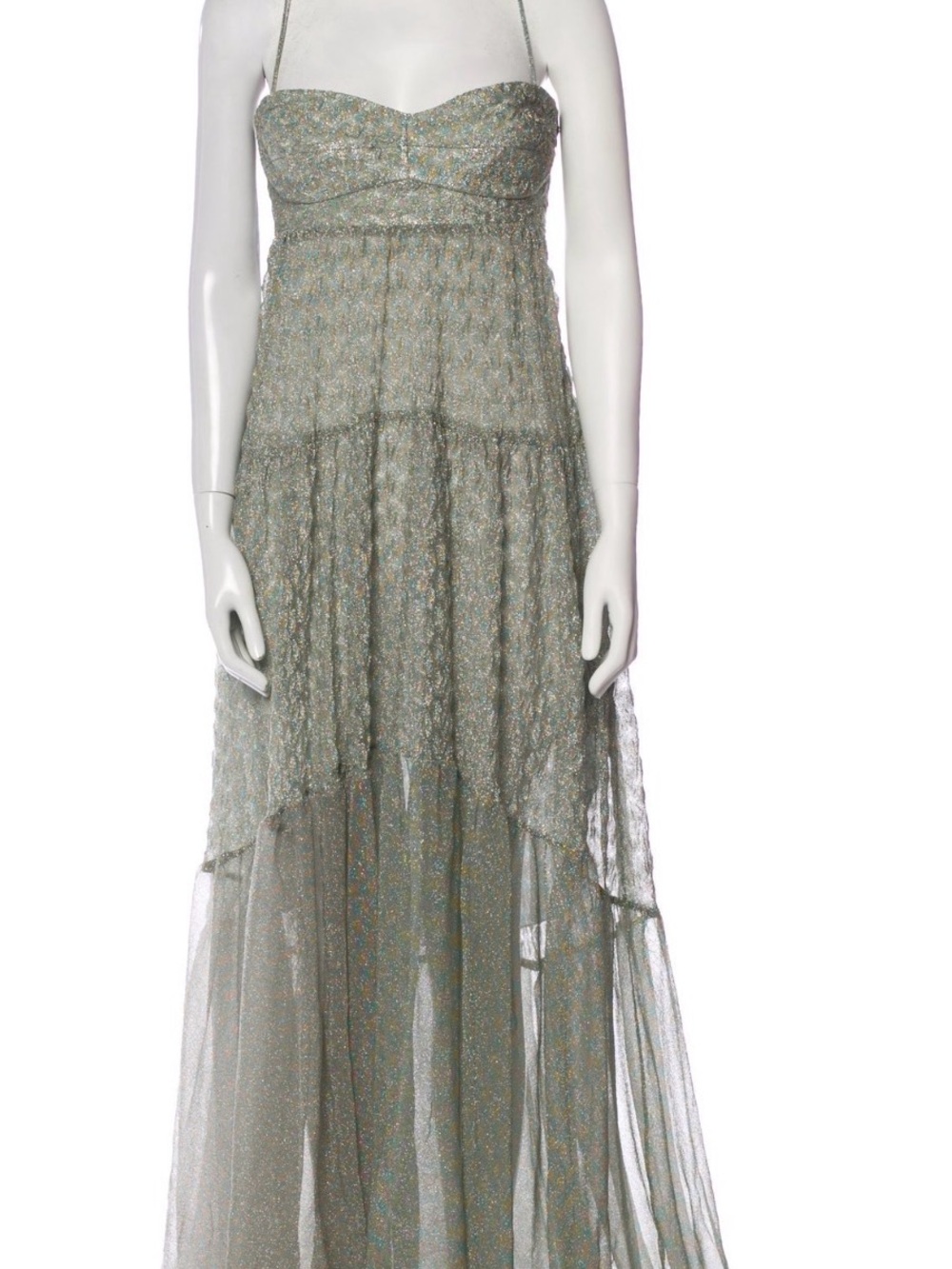 Missoni Strapless Sheer Tiered Maxi Dress in Sage Green